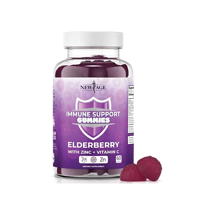 NEW AGE Immune System Support Gummies - Sambucus Black Elderberry Gummies with Vitamin C and Zinc (60 Count (Pack of 1)) - Image 1