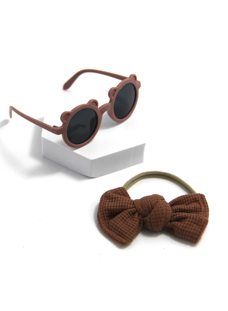 D'Daniela Romina Glasses and Bow Barrette Ponytail Set For Babies and Girls - Dark Brown
