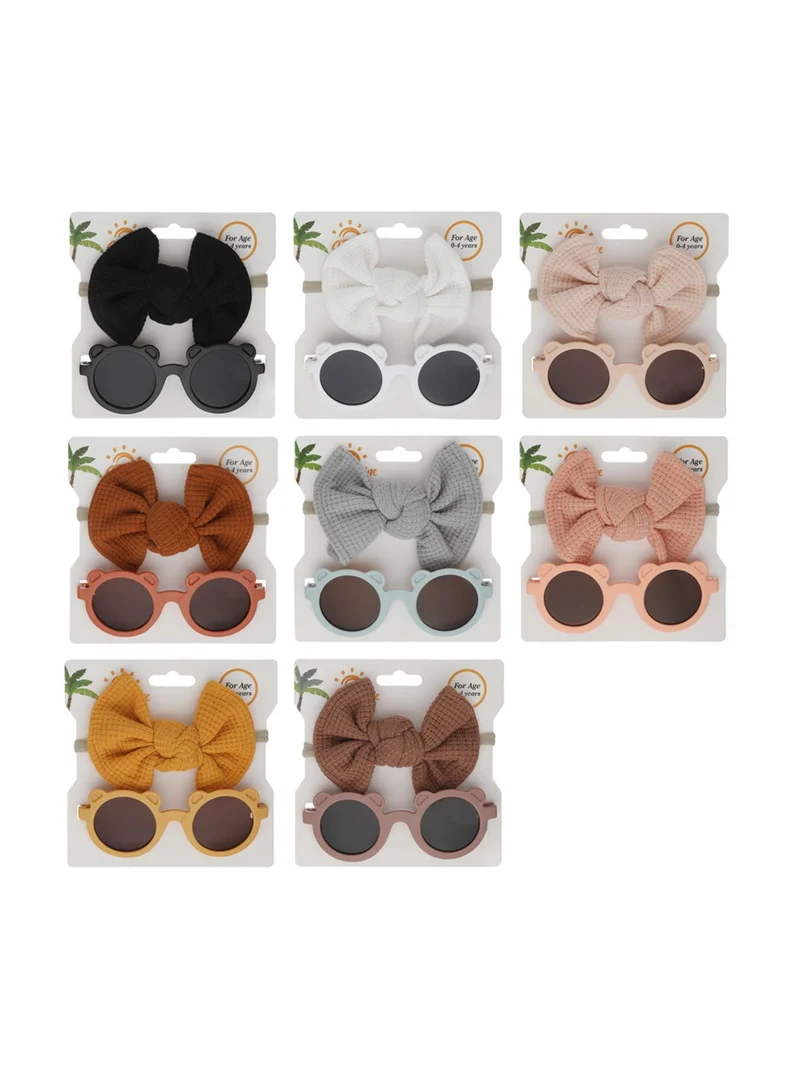D'Daniela Romina Glasses and Bow Barrette Ponytail Set For Babies and Girls - Dark Brown