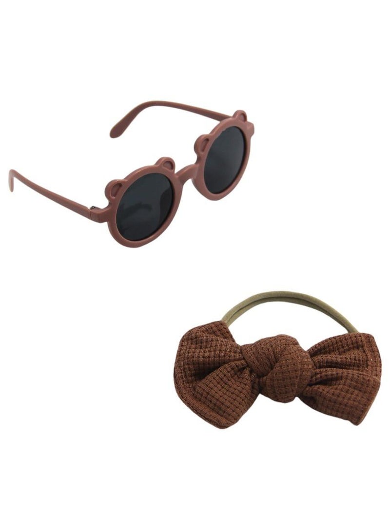 D'Daniela Romina Glasses and Bow Barrette Ponytail Set For Babies and Girls - Dark Brown - Image 1