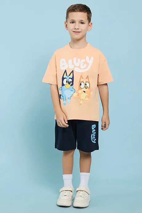 أر أند بي Bluey Print T-Shirt with Crew Neck and Short Sleeves