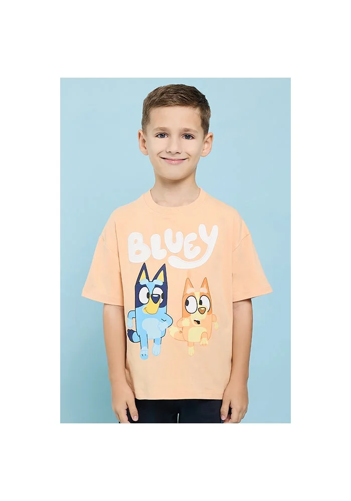 أر أند بي Bluey Print T-Shirt with Crew Neck and Short Sleeves
