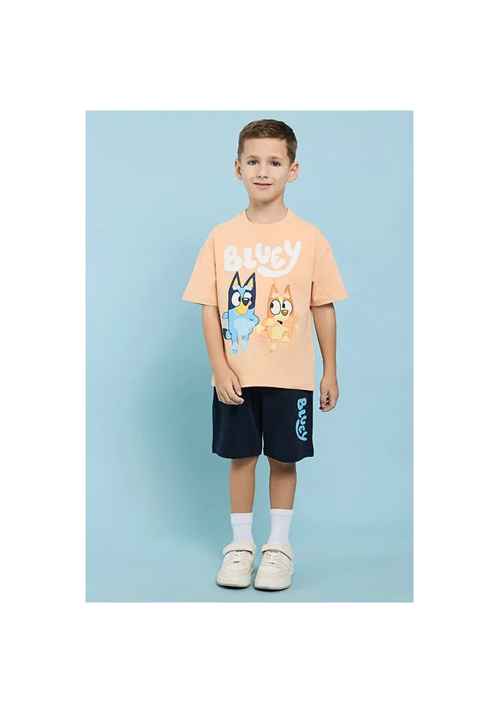 أر أند بي Bluey Print T-Shirt with Crew Neck and Short Sleeves