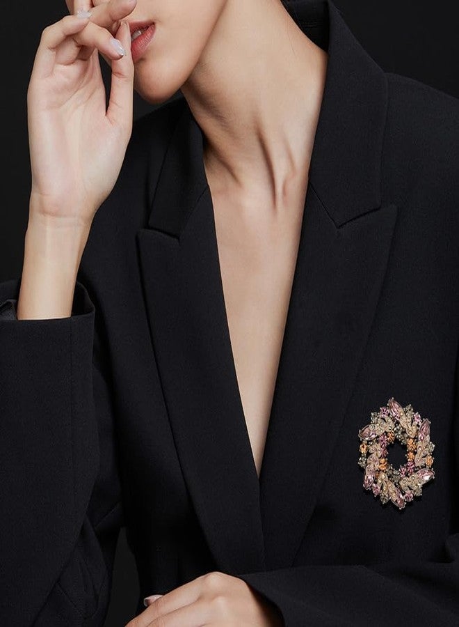 Preptep Rhinestone Flower Brooch for Women Crystal Wreath Pin Stylish Crystal Bauhinia Wreath Brooch Elegant Clothing Hat Bag Accessories Christmas Wedding Bridal Birthday Jewelry - Image 5