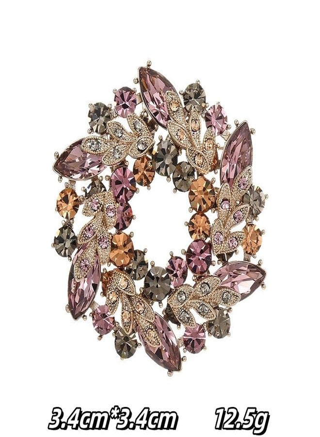 Preptep Rhinestone Flower Brooch for Women Crystal Wreath Pin Stylish Crystal Bauhinia Wreath Brooch Elegant Clothing Hat Bag Accessories Christmas Wedding Bridal Birthday Jewelry - Image 2