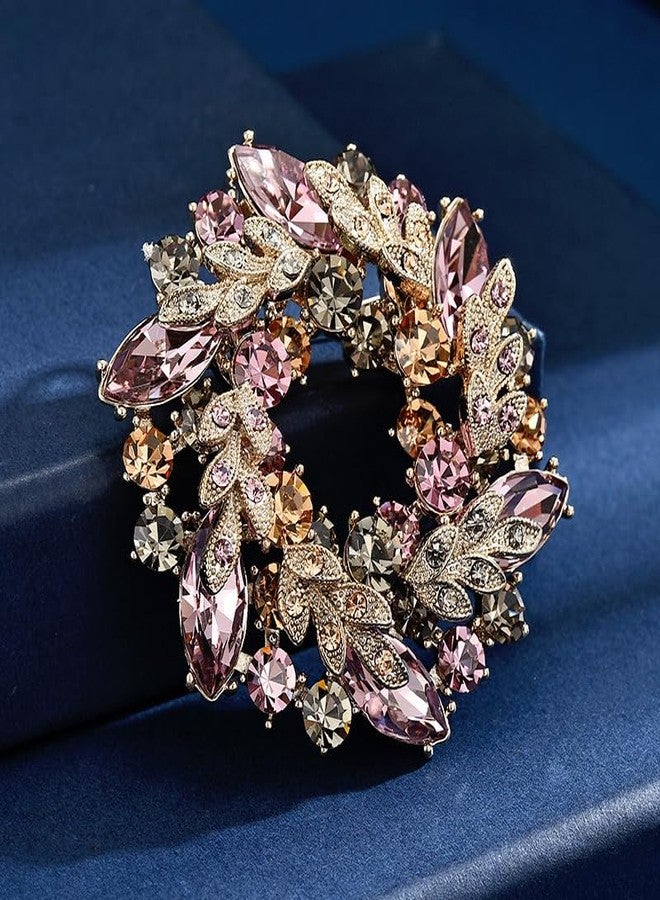 Preptep Rhinestone Flower Brooch for Women Crystal Wreath Pin Stylish Crystal Bauhinia Wreath Brooch Elegant Clothing Hat Bag Accessories Christmas Wedding Bridal Birthday Jewelry - Image 3