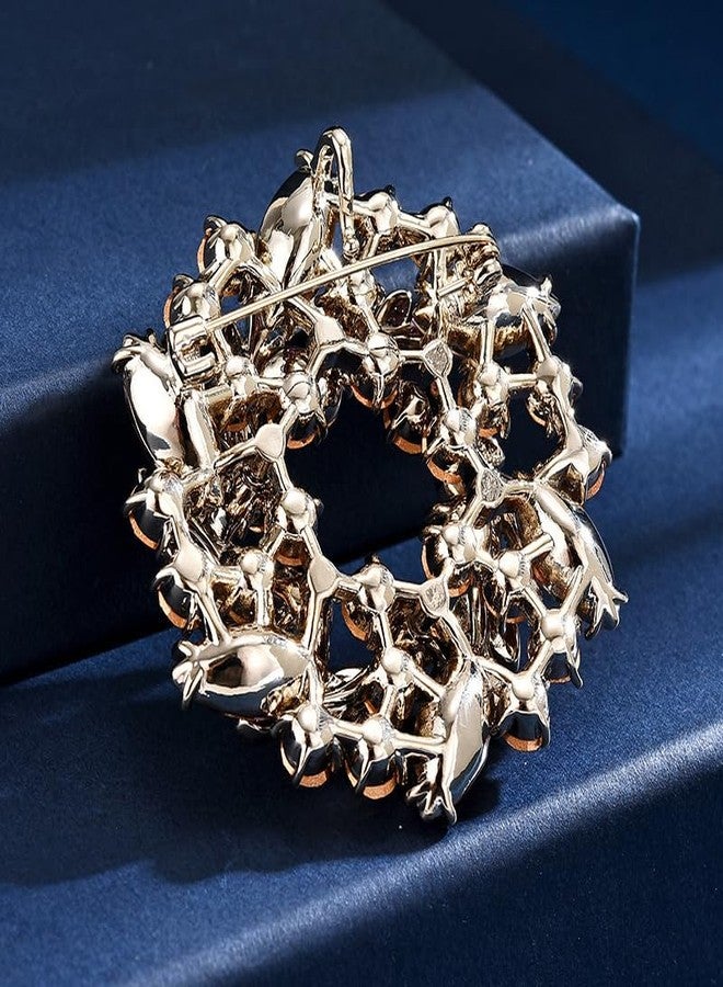 Preptep Rhinestone Flower Brooch for Women Crystal Wreath Pin Stylish Crystal Bauhinia Wreath Brooch Elegant Clothing Hat Bag Accessories Christmas Wedding Bridal Birthday Jewelry - Image 4