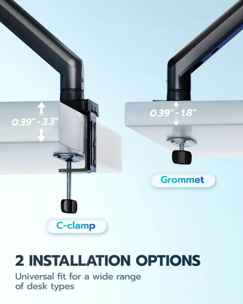 ARES WING Heavy Duty Single Monitor Arm - Fully Adjustable Monitor Mount for 17"-40" Ultrawide Screens up to 26.4 lbs with Clamp/Grommet Desk Mount, 75/100 Vesa Mount, Black - Image 2