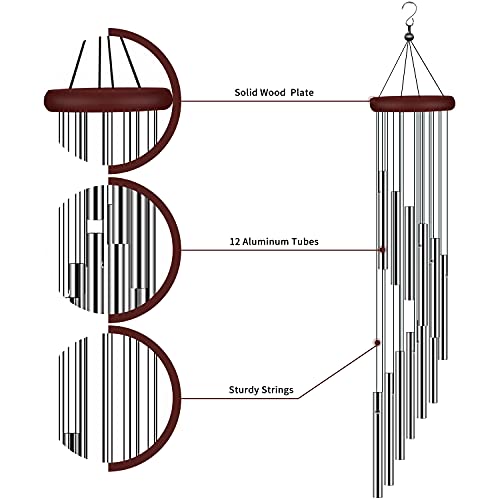 tujol Wind Chimes for Outside, Sympathy Wind Chimes Outdoor Clearance with 12 Aluminum Alloy Tubes and Hook, Memorial Wind Chime Gift Decoration for Home, Patio, Garden, Outdoor - Image 3