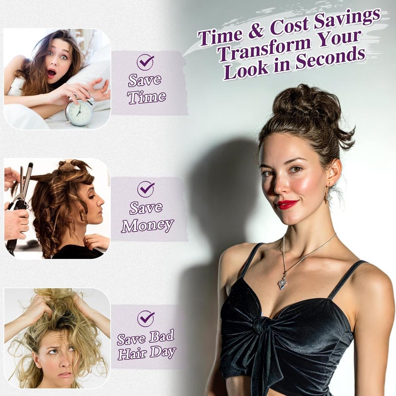 BARSDAR 2 Pieces Hairpiece with Elastic Band, Messy Bun Hair Scrunchie Hair Bun Extensions for Women Synthetic Hair Updo Hairstyles Thick Hair Bun Hair Extensions Hairpieces - Chocolate Brown - Image 4