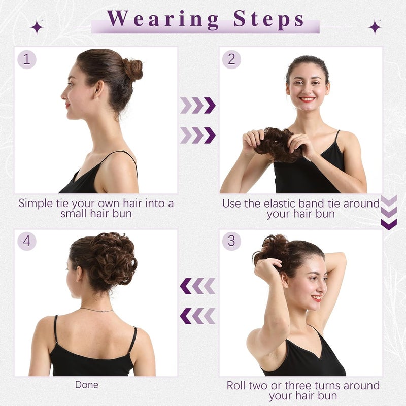 BARSDAR 2 Pieces Hairpiece with Elastic Band, Messy Bun Hair Scrunchie Hair Bun Extensions for Women Synthetic Hair Updo Hairstyles Thick Hair Bun Hair Extensions Hairpieces - Chocolate Brown - Image 5