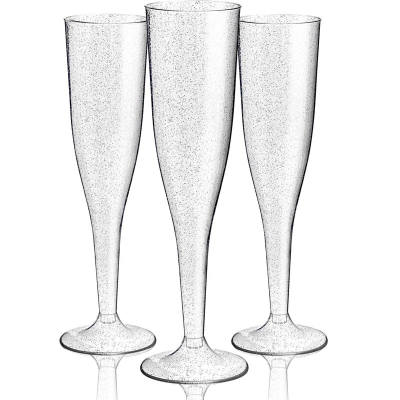 WDF 36 Pack Silver Glitter Plastic Champagne Flutes  7OZ Disposable Silver Champagne Glasses for Party Wedding New Year
