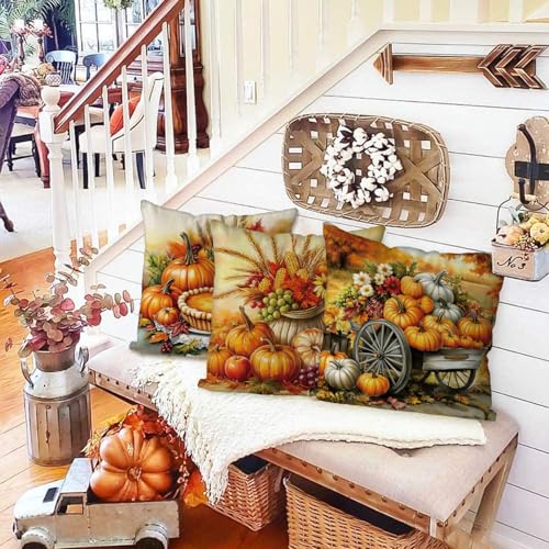 GAGEC Thanksgiving Pillow Covers 18x18 Inch Set of 4 Pumpkin Throw Pillowcase Thanksgiving Day Fall Autumn Home Decor Living Room Decorative Cushion Case - Image 3