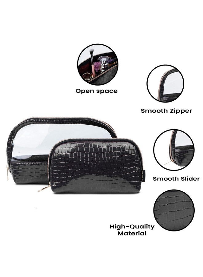 FADAK Combo Makeup Pouch Cosmetic Pouch for Woman with Zipper (Black) - Image 3