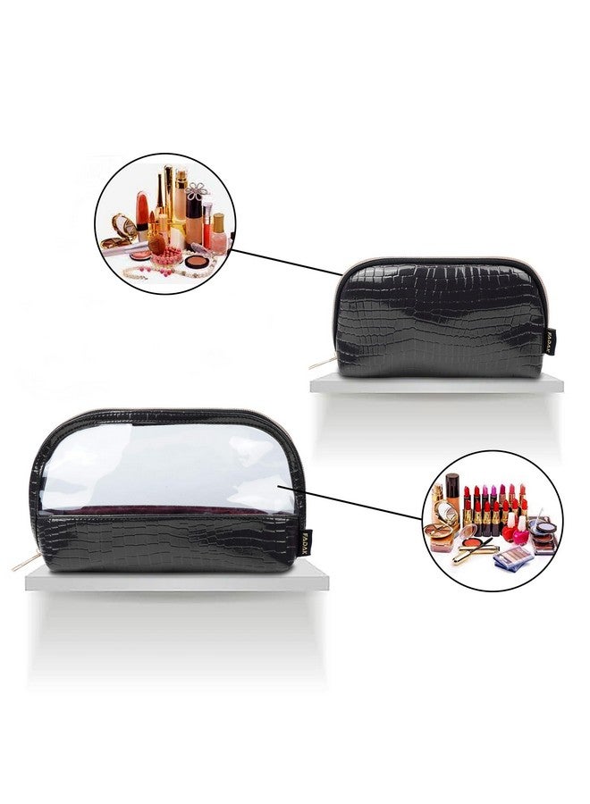 FADAK Combo Makeup Pouch Cosmetic Pouch for Woman with Zipper (Black) - Image 4