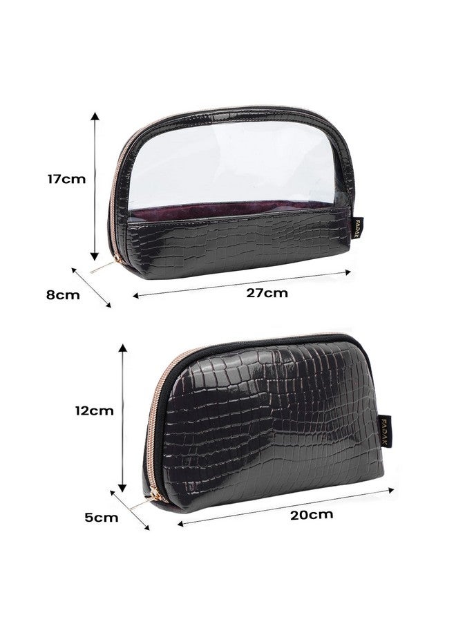 FADAK Combo Makeup Pouch Cosmetic Pouch for Woman with Zipper (Black) - Image 2
