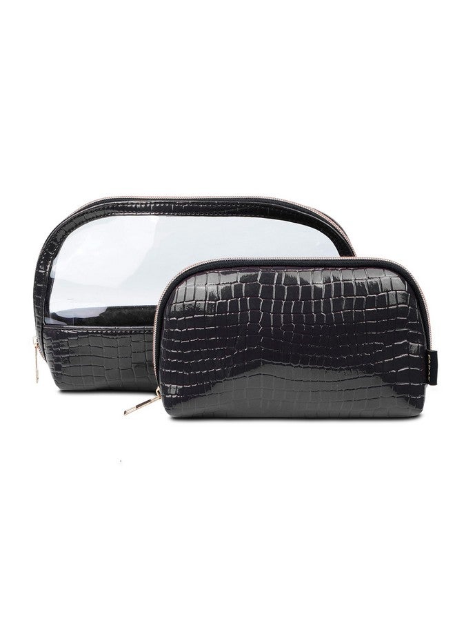 FADAK Combo Makeup Pouch Cosmetic Pouch for Woman with Zipper (Black) - Image 1