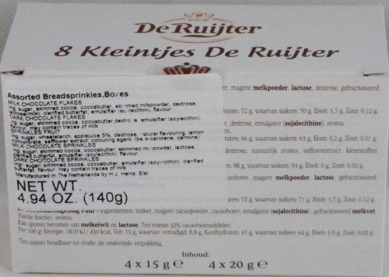 De Ruijter 8 Kleintjes Mini Box - Assorted Sprinkles and Flakes (Milk, Dark, and Fruit Flavors) - Image 2