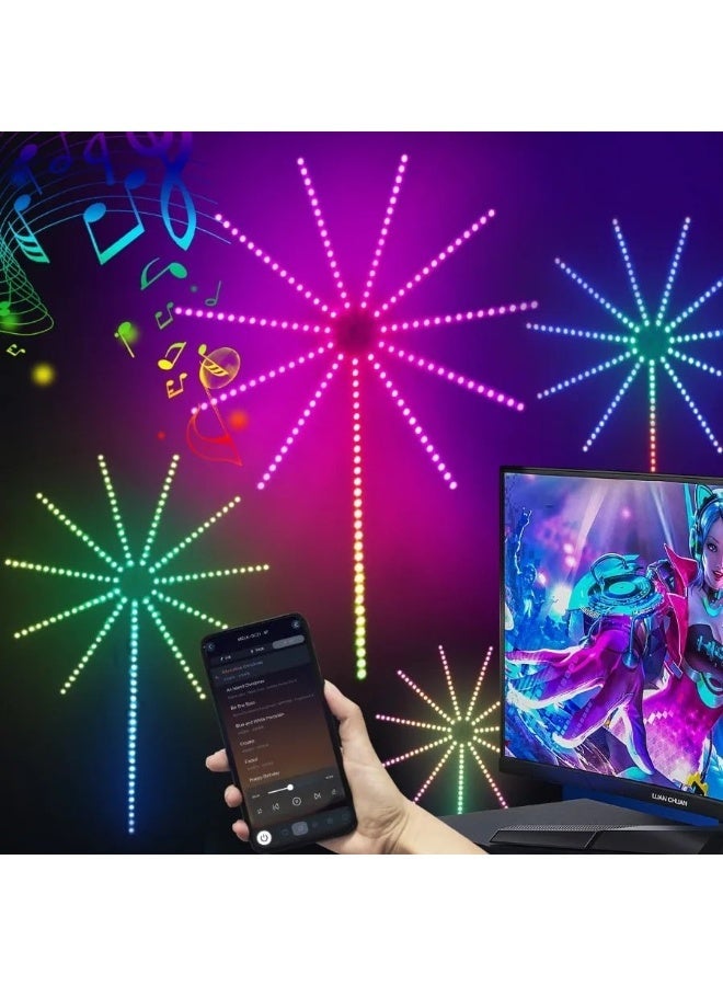 Smart LED light strip with a firework design, app control, music synchronization, and RGB changing lighting for games and parties. - Image 1