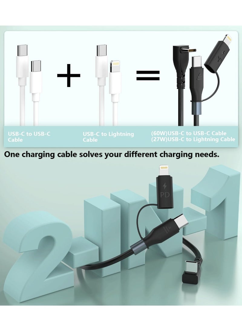 Coiled Lightning Cable Coiled USB C to USB C/Lightning Charger Cable 60W for iPhone 15 2-in-1 for iPhone/iPad/Android/Laptop Fast Charging Cord for CarPlay Android Auto Short USB C Cables - Image 2