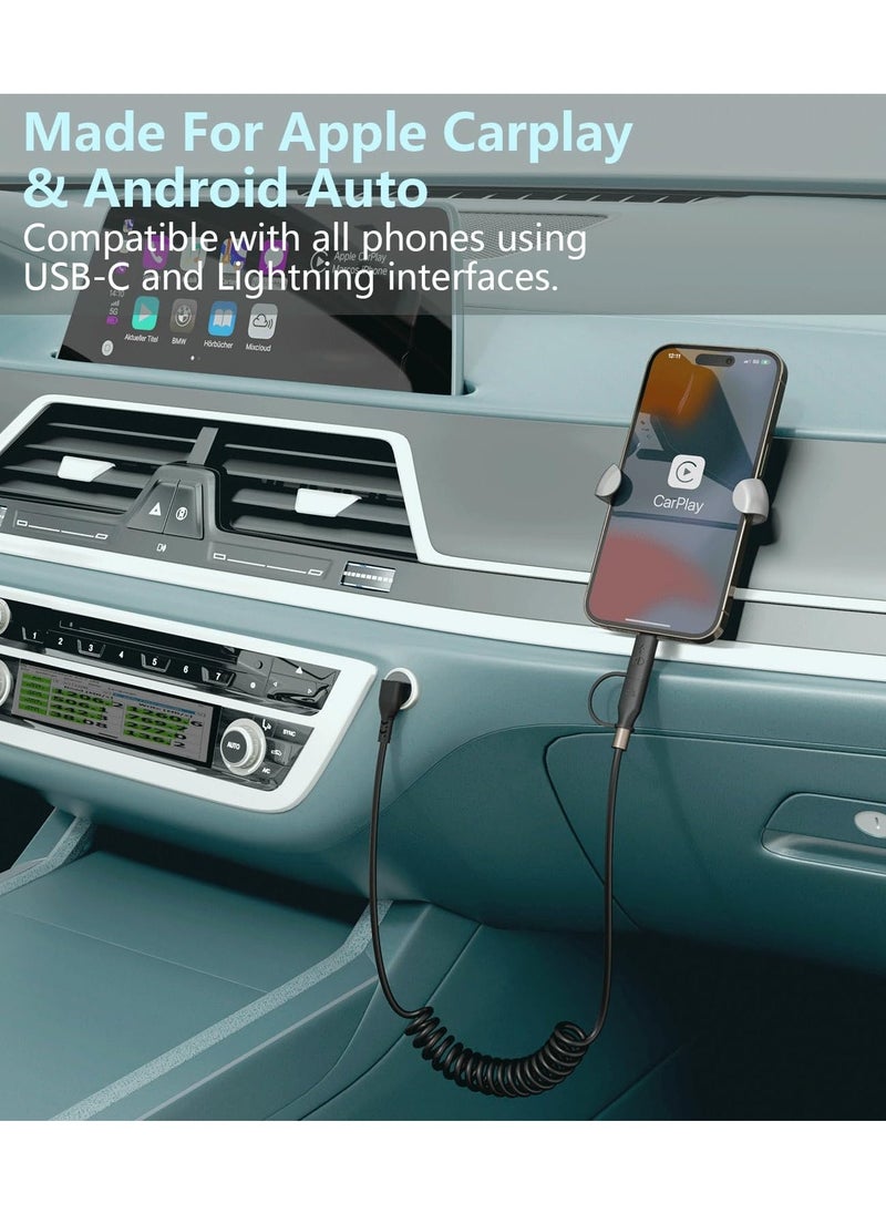 Coiled Lightning Cable Coiled USB C to USB C/Lightning Charger Cable 60W for iPhone 15 2-in-1 for iPhone/iPad/Android/Laptop Fast Charging Cord for CarPlay Android Auto Short USB C Cables - Image 4