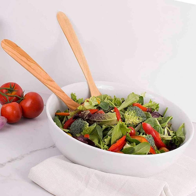 Eddingtons Eddington Italian Olive Wood Salad Server, Handcrafted in Europe, 2-Piece Set, 13-Inches - Image 1