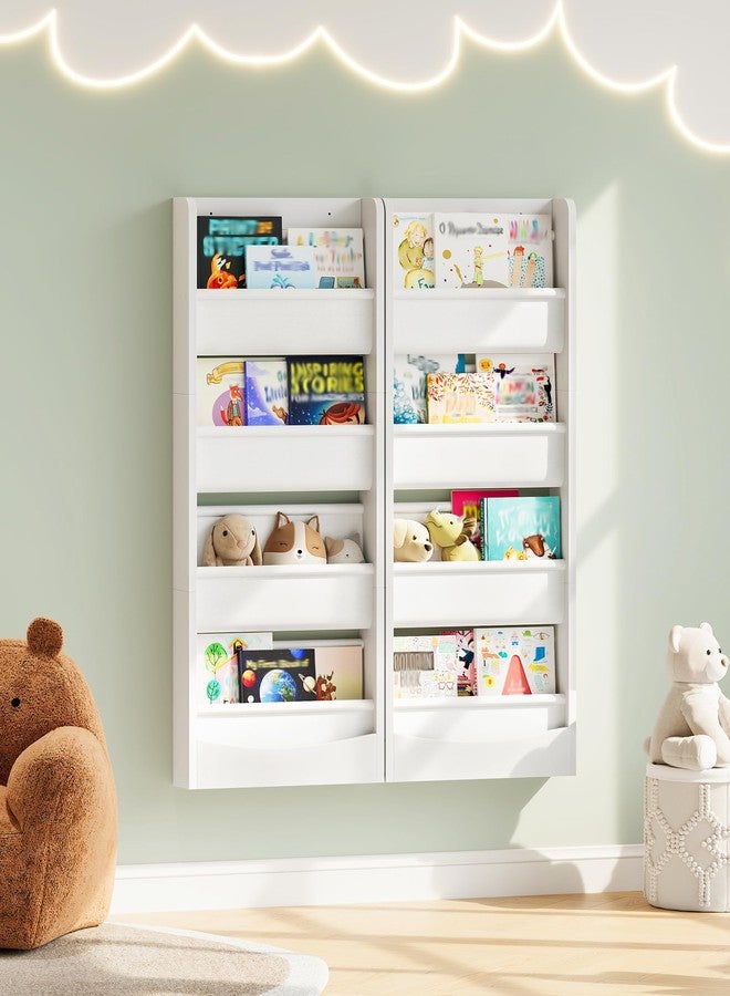 CHOEZON Wall Mounted Kids Bookshelf, 4 Tier Fabric Book Shelf for Kids Rooms, Bookshelf Organizer for Nursery, Classroom, Door Behind, Holds Books, Toys, White MCW40WB - Image 2