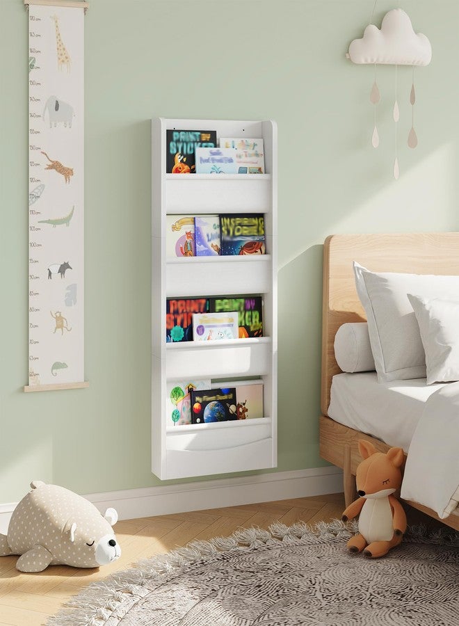 CHOEZON Wall Mounted Kids Bookshelf, 4 Tier Fabric Book Shelf for Kids Rooms, Bookshelf Organizer for Nursery, Classroom, Door Behind, Holds Books, Toys, White MCW40WB - Image 4