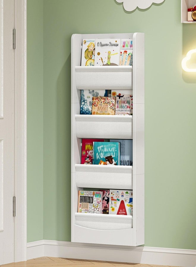 CHOEZON Wall Mounted Kids Bookshelf, 4 Tier Fabric Book Shelf for Kids Rooms, Bookshelf Organizer for Nursery, Classroom, Door Behind, Holds Books, Toys, White MCW40WB - Image 1