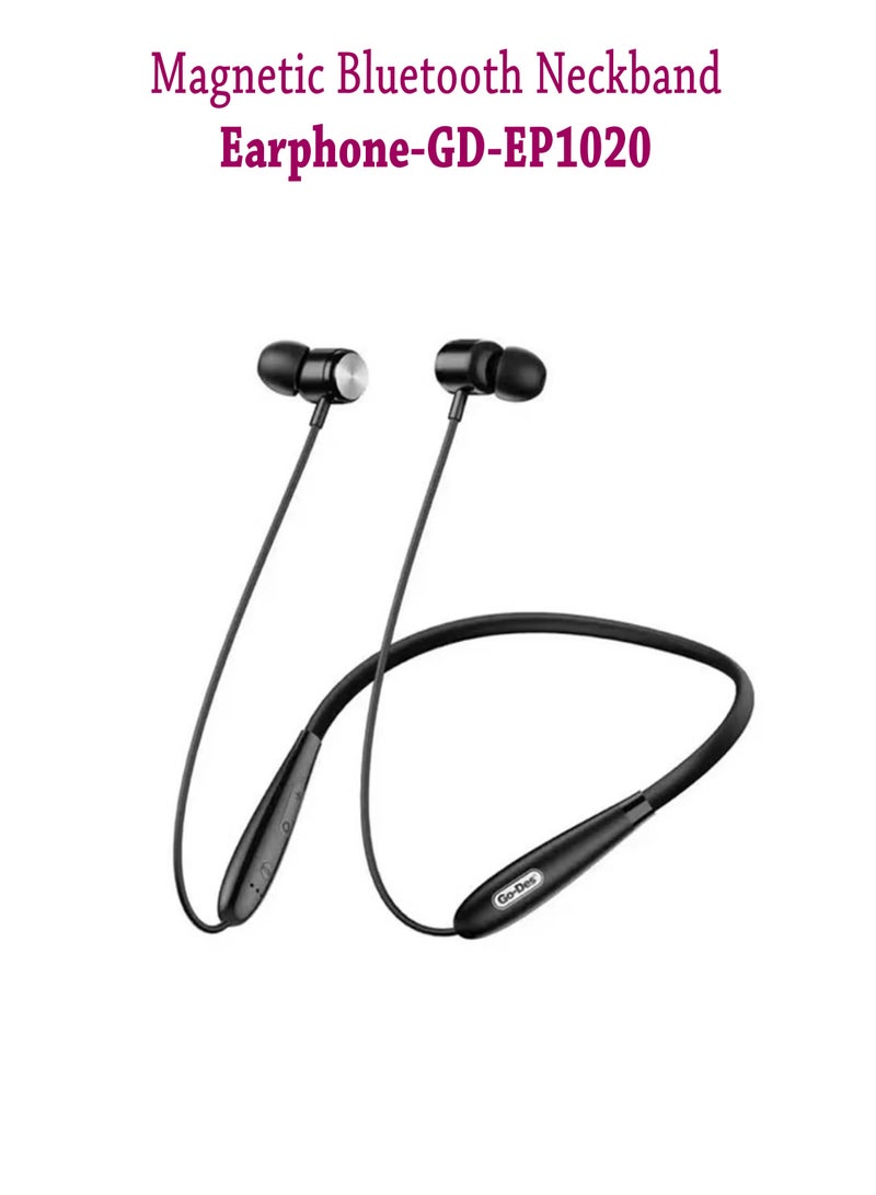 Go-Des Hands-free Magnetic Bluetooth Neckband Earphone-GD-EP1020 - Black - Image 1