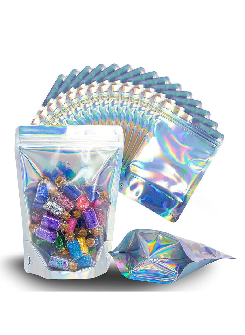 SYOSI 100 Pcs Holographic Bags, 4 x 6" Resealable Smell Proof Bags Resealable Bags for Packaging Ziplock Pouches Bags for Lip Gloss Packaging Mylar Bags for Party Favor Food Storage (4x6 Inch)  - Image 1