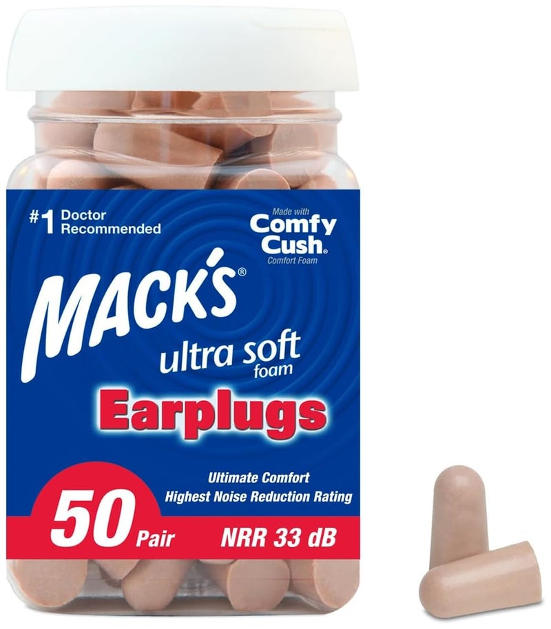 Mack's Ultra Soft Foam Earplugs, 50 Pair - 33dB Highest NRR, Comfortable Ear Plugs for Sleeping, Snoring, Travel, Concerts, Studying, Loud Noise, Work | Made in USA - Image 1