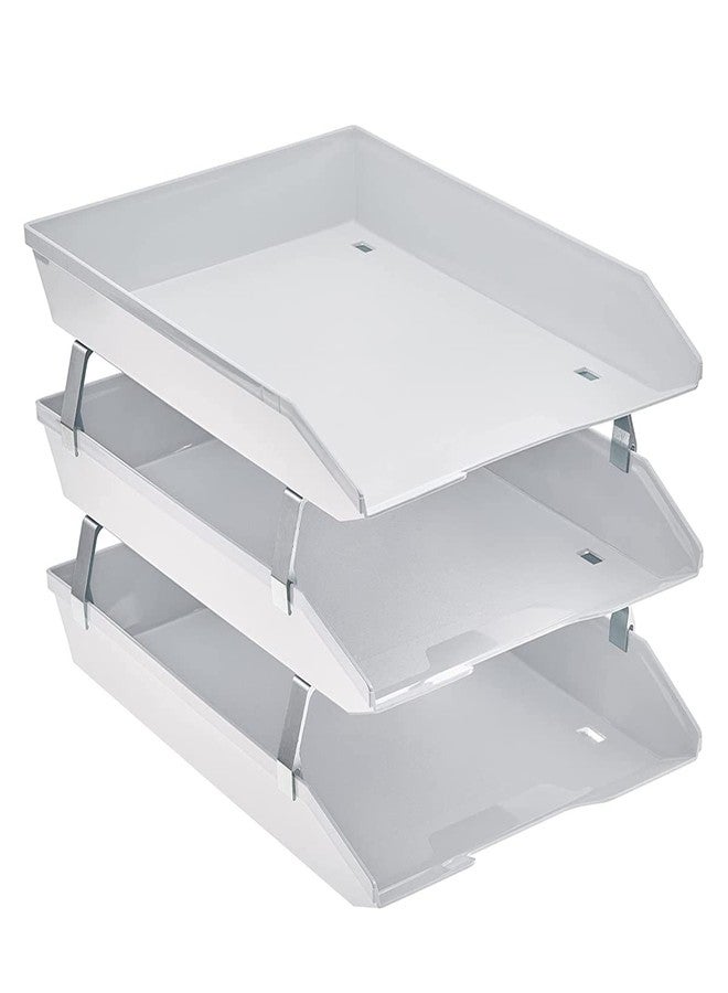 Acrimet Facility 3 Tier Letter Tray, Front Load, Letter Size/A4, Desktop File Organizer, Plastic (White Color) - Image 1