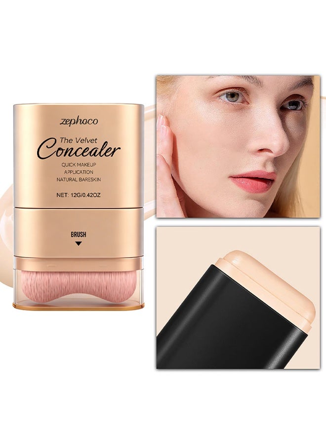 zephoco The Velvet Concealer, Double-Ended Concealer Stick Foundation Stick With Built-In Soft Brush And Natural Finish Concealer Foundation Sticks For Multi-Use Face Makeup, Lightweight, Waterproof, Covers Blemishes (Ivory White) - Image 2
