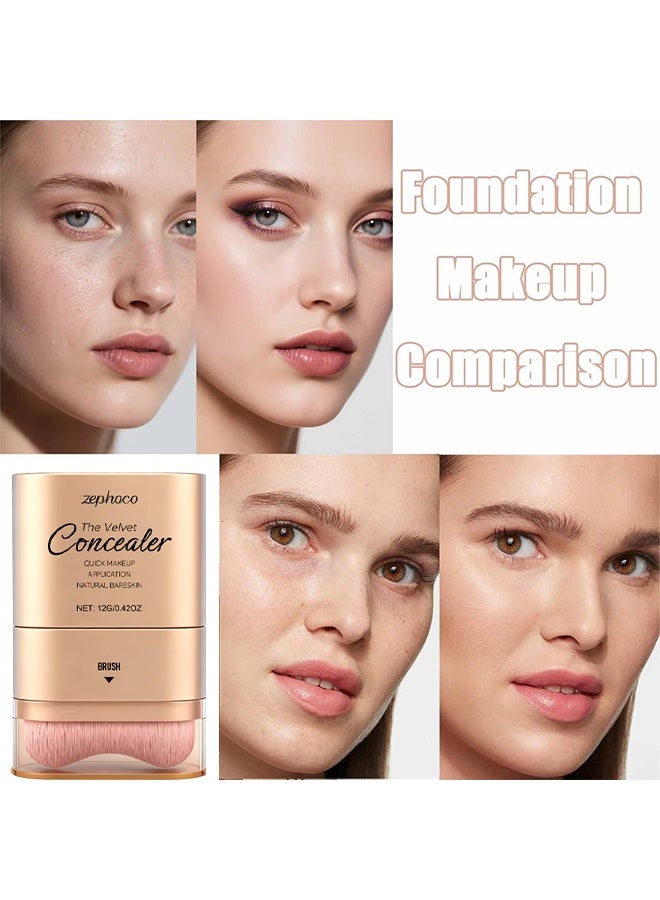 zephoco The Velvet Concealer, Double-Ended Concealer Stick Foundation Stick With Built-In Soft Brush And Natural Finish Concealer Foundation Sticks For Multi-Use Face Makeup, Lightweight, Waterproof, Covers Blemishes (Ivory White) - Image 4