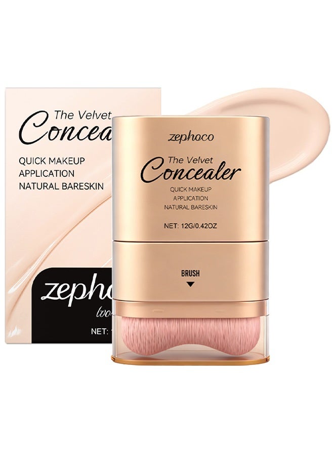 zephoco The Velvet Concealer, Double-Ended Concealer Stick Foundation Stick With Built-In Soft Brush And Natural Finish Concealer Foundation Sticks For Multi-Use Face Makeup, Lightweight, Waterproof, Covers Blemishes (Ivory White) - Image 1