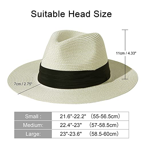 Lanzom Summer Beach Sun Hats for Men Women Foldable Travel Packable Staw Hat, Wide Brim Hat (Style B-Ivory White, Large Size:Fit for 23"-23.6") - Image 3