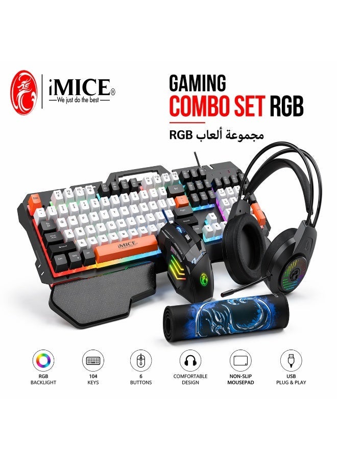 iMice Gaming Combo Pack Ultimate 4-in-1 High-Performance – RGB Backlit Keyboard, Precision Mouse, Immersive Headset & Smooth Mousepad - Image 2