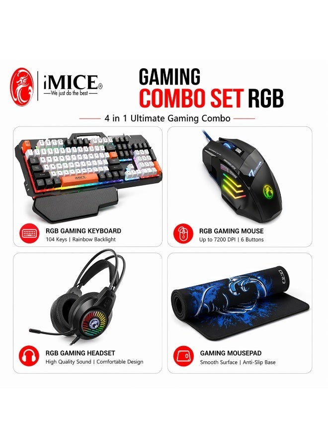 iMice Gaming Combo Pack Ultimate 4-in-1 High-Performance – RGB Backlit Keyboard, Precision Mouse, Immersive Headset & Smooth Mousepad - Image 1