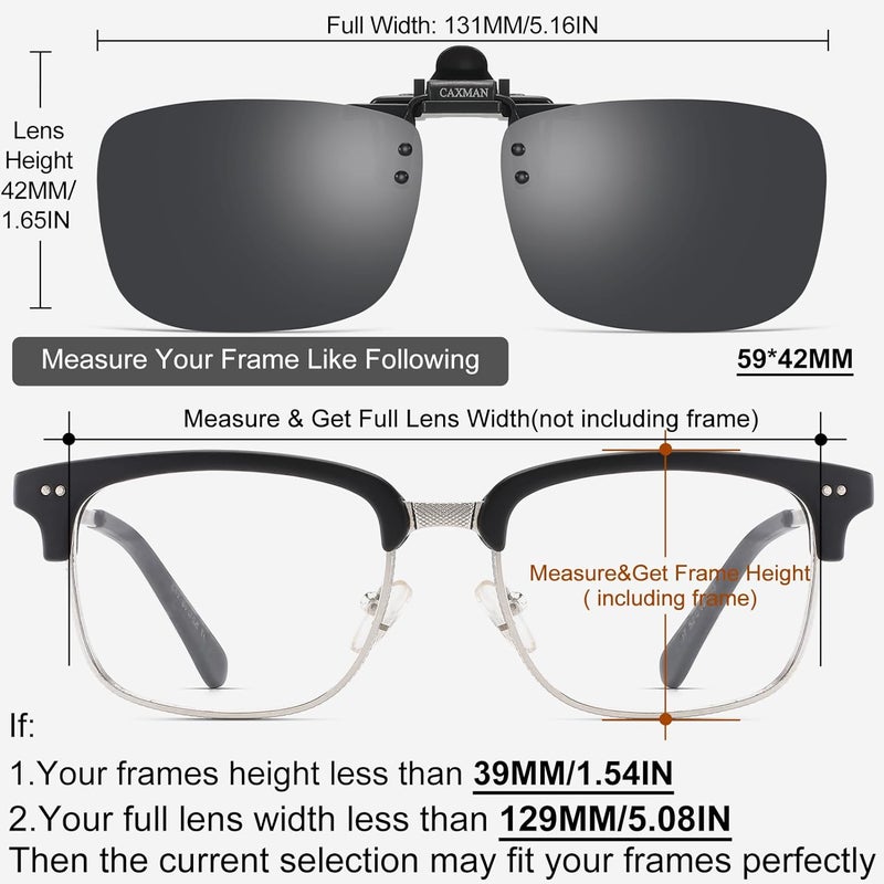 CAXMAN Polarized Clip-on Flip Up Metal Clip Rimless Sunglasses for Prescription Glasses - Image 4