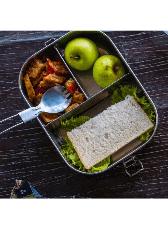 PEARL صندوق غداء مستطيل من الفولاذ المقاوم للصدأ للأطفال - 3 أقسام، سعة 1400 مل، مانع للتسرب، متين، سهل التنظيف، حاوية غداء مدرسية، PK0012 - Image 4