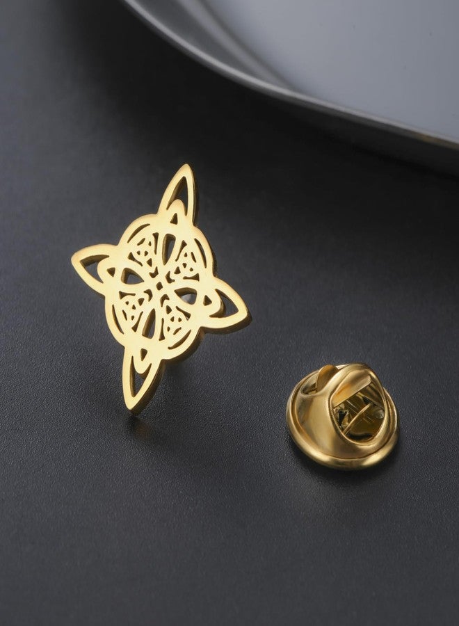 TEAMER Witches Knot Brooch Stainless Steel Celtic Knot Brooch Pins Vintage Wiccan Amulet Jewelry For Women (Witches Knot 1, Gold) - Image 4