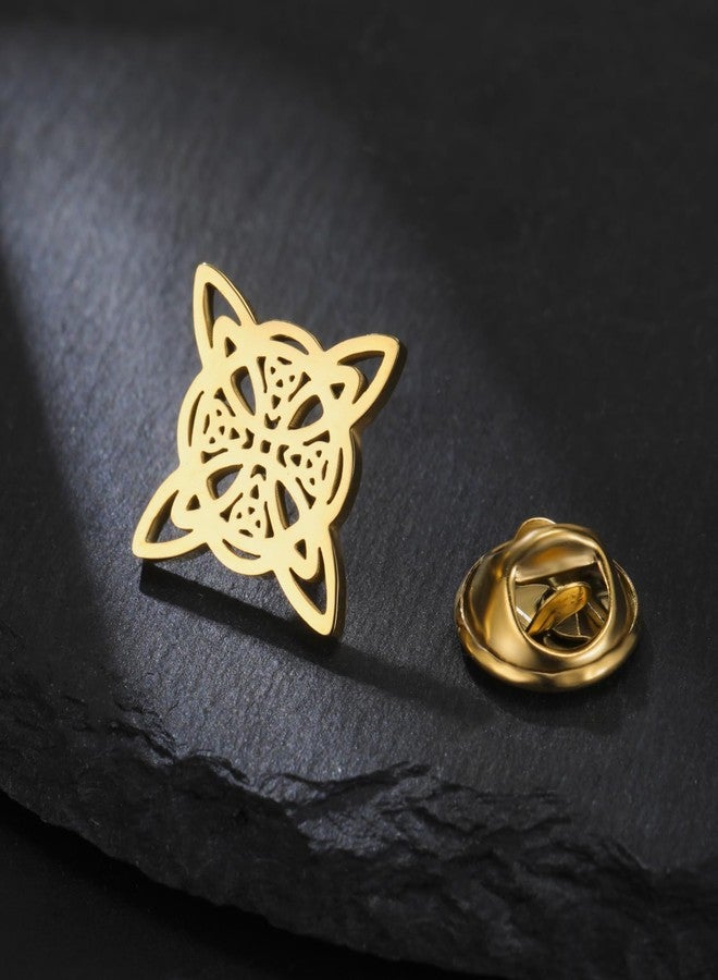 TEAMER Witches Knot Brooch Stainless Steel Celtic Knot Brooch Pins Vintage Wiccan Amulet Jewelry For Women (Witches Knot 1, Gold) - Image 3