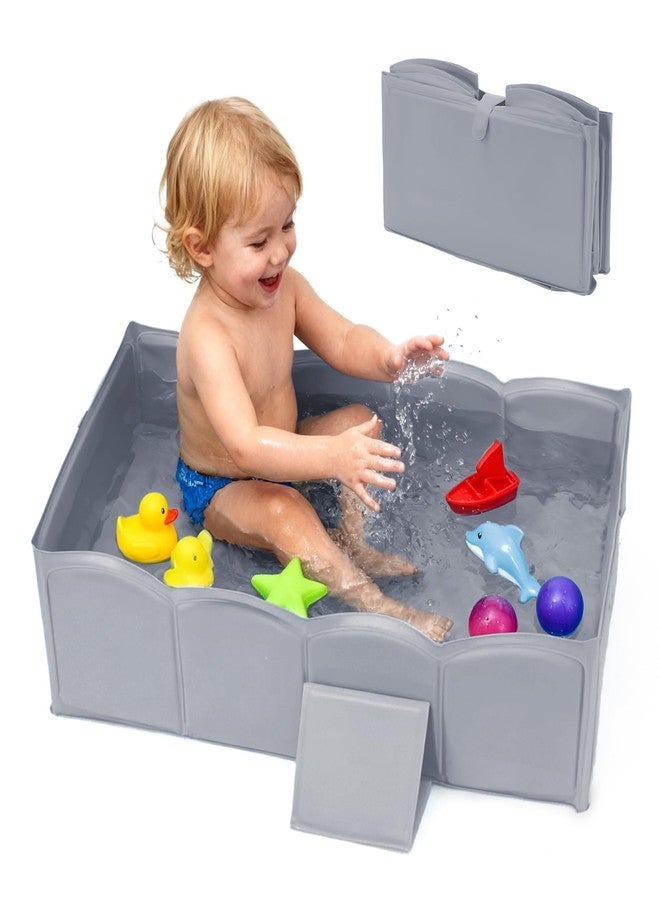 ICECTR Collapsible Baby Bathtub for Shower,Reinforced Structure Infant Foldable Bath Tub with Non-Slip Base,Portable Space-Saving Kids Bath Tub for 6M to 4Years,Suitable for Outdoor, Travel Use(Grey) - Image 1