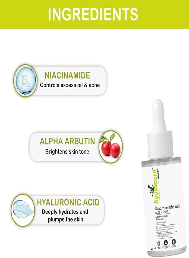 Ayumcure 10% Niacinamide & 2% Alpha Arbutin Face Serum 30 ml | Brightening & Hydrating | With 1% Hyaluronic Acid | Fades Dark Spots, Pigmentation & Acne Scars | For All Skin Types (Pack of 2) - Image 4