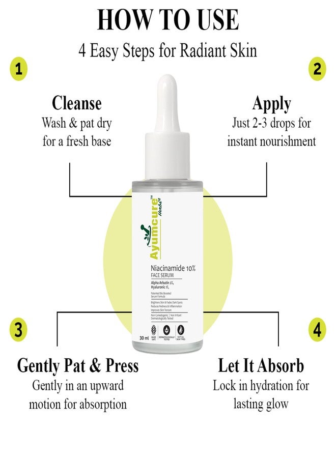 Ayumcure 10% Niacinamide & 2% Alpha Arbutin Face Serum 30 ml | Brightening & Hydrating | With 1% Hyaluronic Acid | Fades Dark Spots, Pigmentation & Acne Scars | For All Skin Types (Pack of 2) - Image 5
