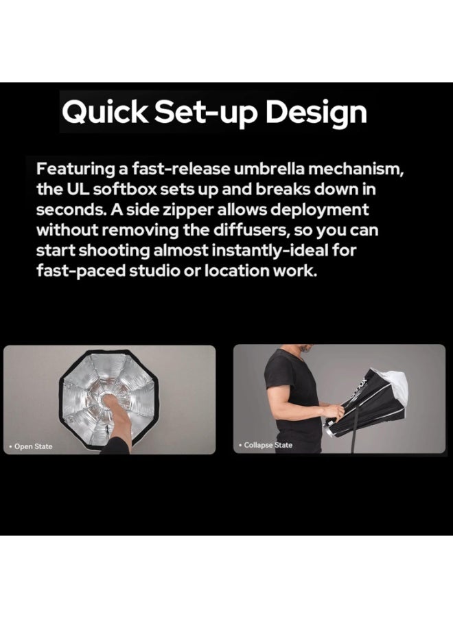 Godox UL-BOX Octa 90 Umbrella Softbox 90cm Quick Release Octagonal Softbox with Grid Bowens Mount Collapsible Light Modifier for Studio Video Photography Compatible with SL60W SL100D SL100Bi MS200-V MS300-V DP400III-V - Image 4