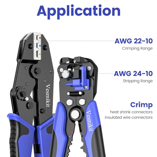 Vesmikit Wire Stripper and Crimping ToolAWG 2410 Automatic Stripper Tool with AWG 2210 Ratchet Wire Crimper For Heat Shrink Connectors and Insulated Terminals 3 in 1 StrippingCuttingCrimping - Image 3