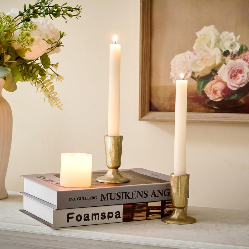 LEORAY Cast Iron Taper Candle Holder Set of 2, Antique Brass Candlestick Holders Decorative Candle Stand, Tapered Candle Holders Tall Set for Wedding, Holiday, Home Decor, Christmas Decoration (Gold) - Image 2