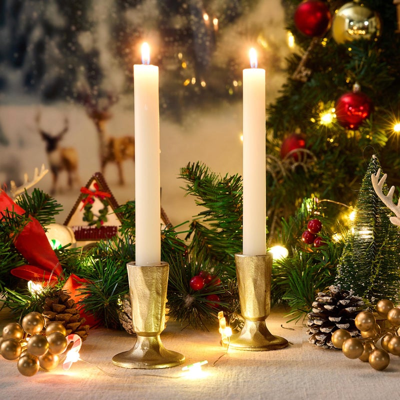 LEORAY Cast Iron Taper Candle Holder Set of 2, Antique Brass Candlestick Holders Decorative Candle Stand, Tapered Candle Holders Tall Set for Wedding, Holiday, Home Decor, Christmas Decoration (Gold) - Image 3